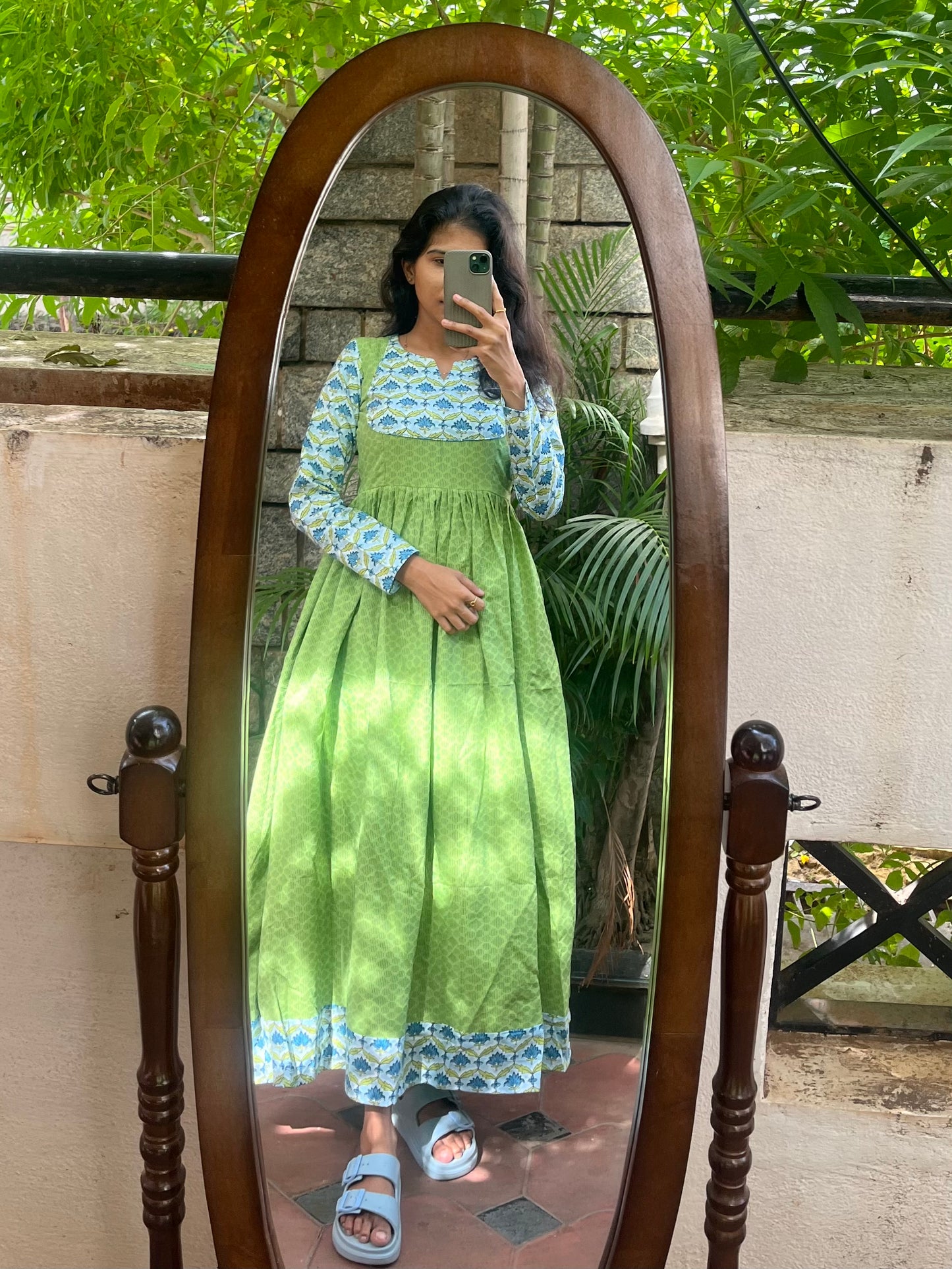 Lime Blossom Cotton Long Maxi Dress - Xs