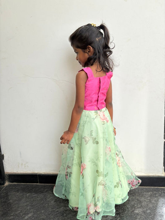 MYD03 - Organza Skirt & Raw Silk Crop Top