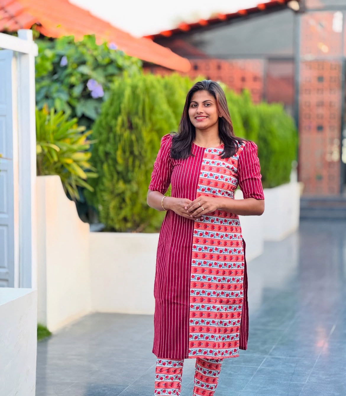 Mehroon cotton Kurti - L