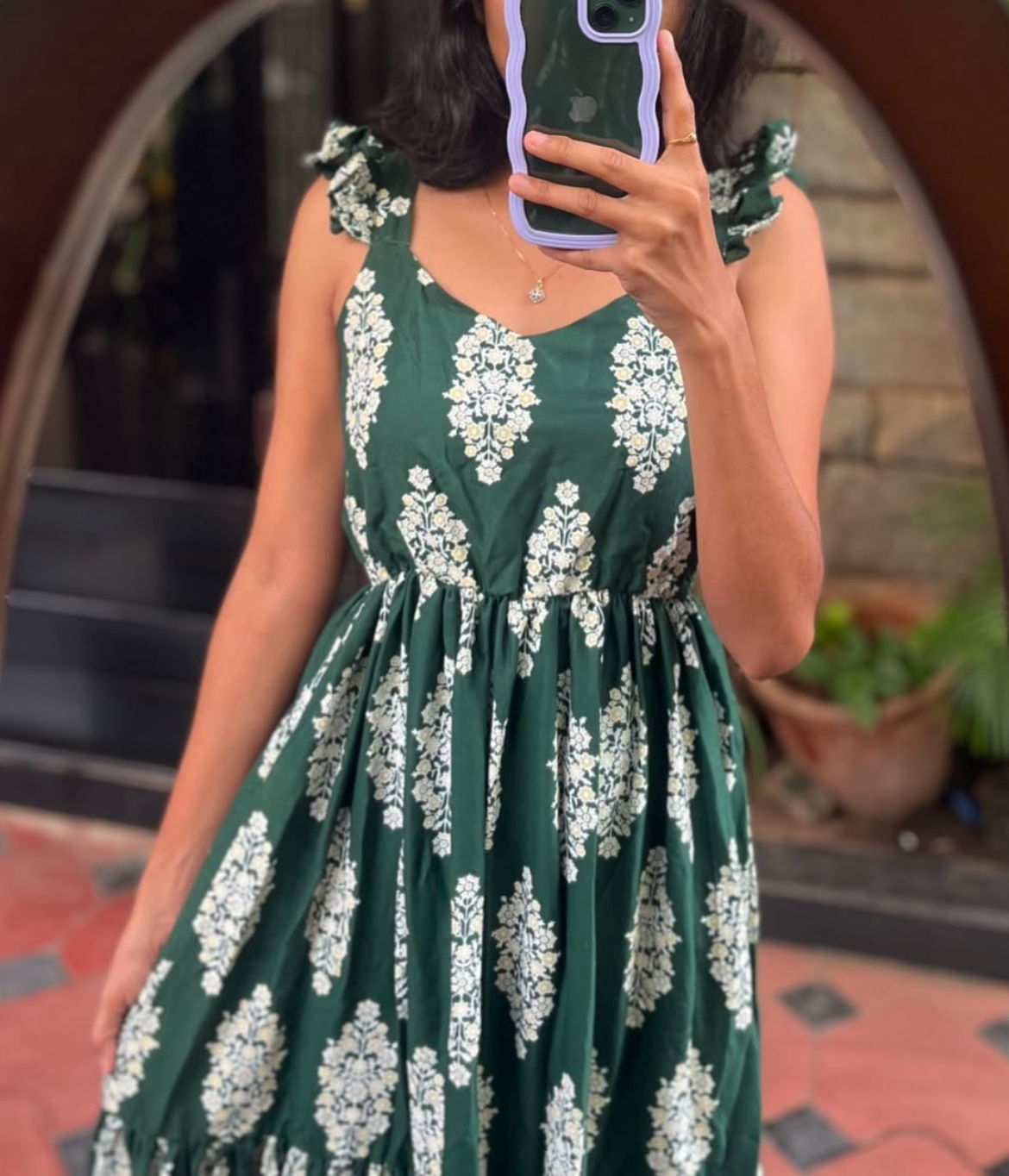 Bottle Green Layered long Dress - M