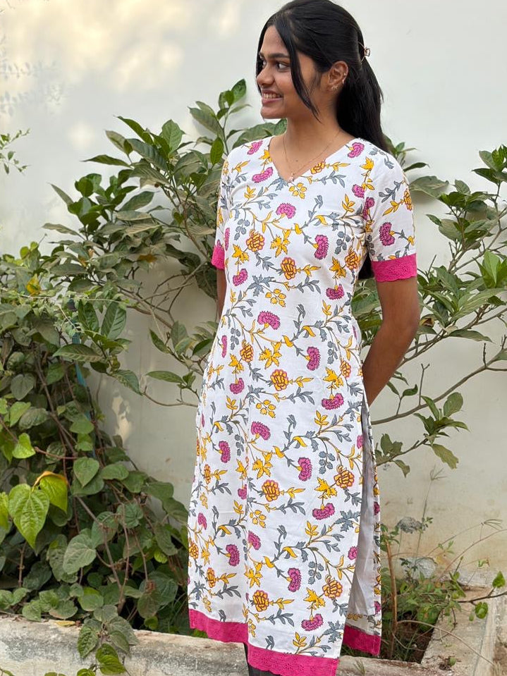 Cotton Kurti with lace detailed - XS S M L XL 2XL