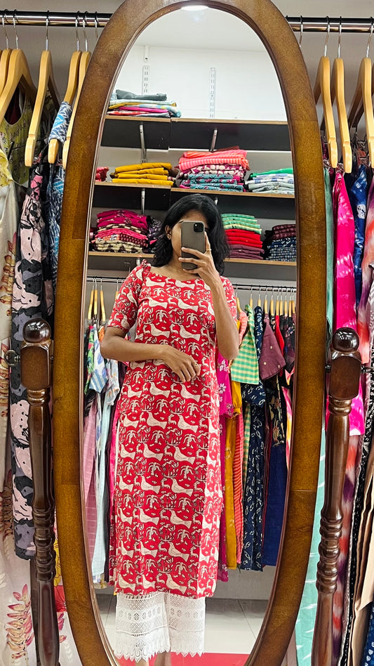 Ruby Red Cotton Kurti - Xs