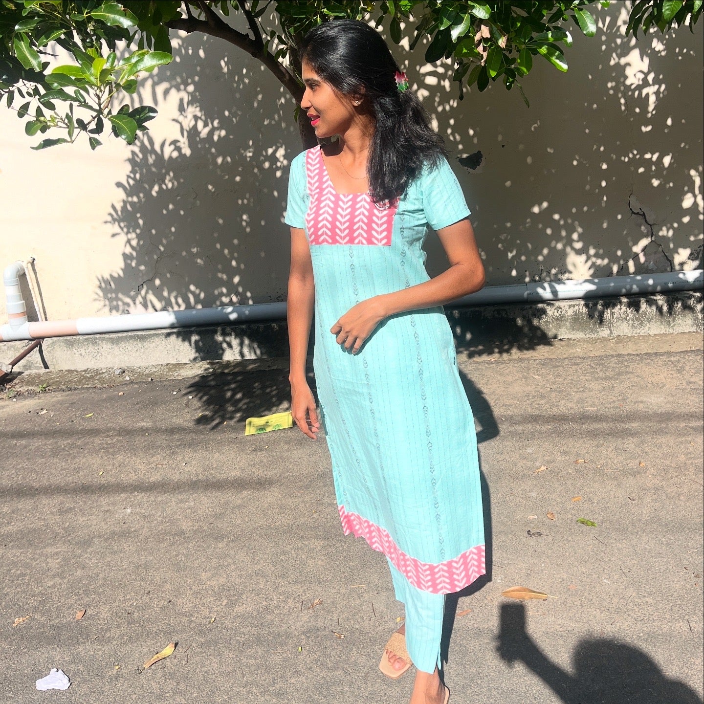 Aqua Blue Cotton Salwar - L
