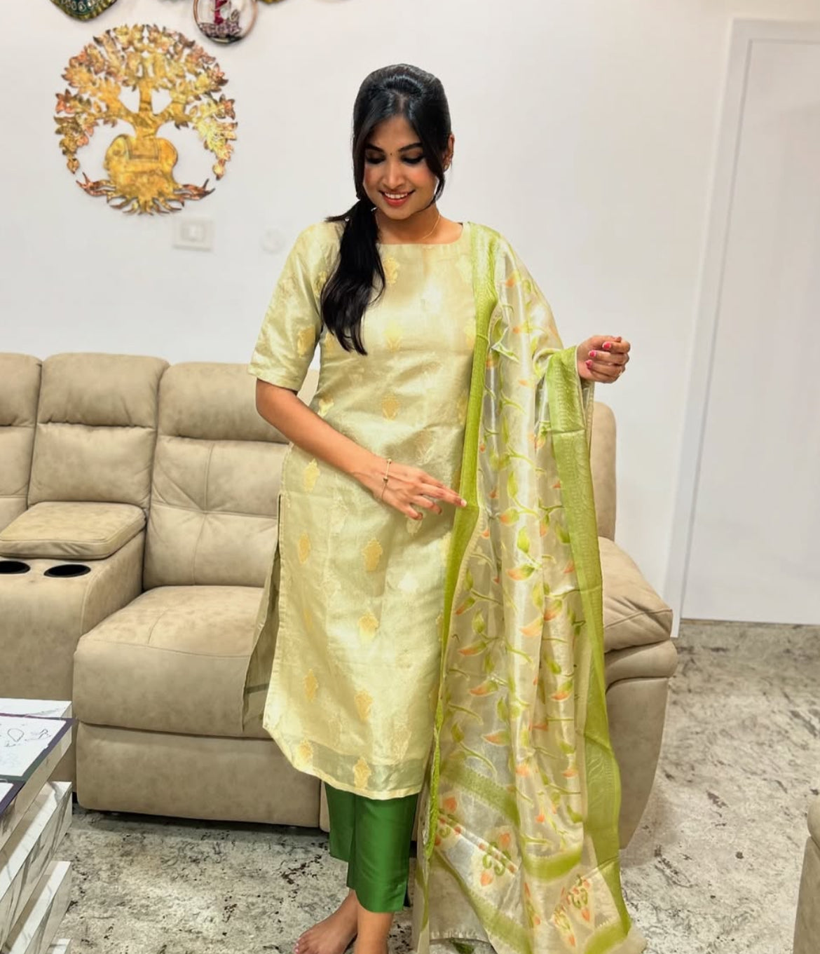 Pure Tissue Silk 3pc Salwar Suit - L