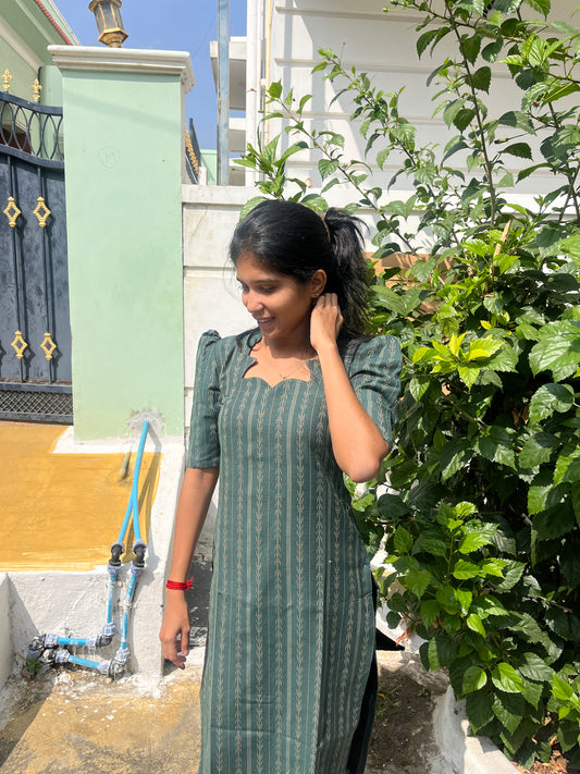 Military green cotton top & bottom - XS M (XL- Kurti)