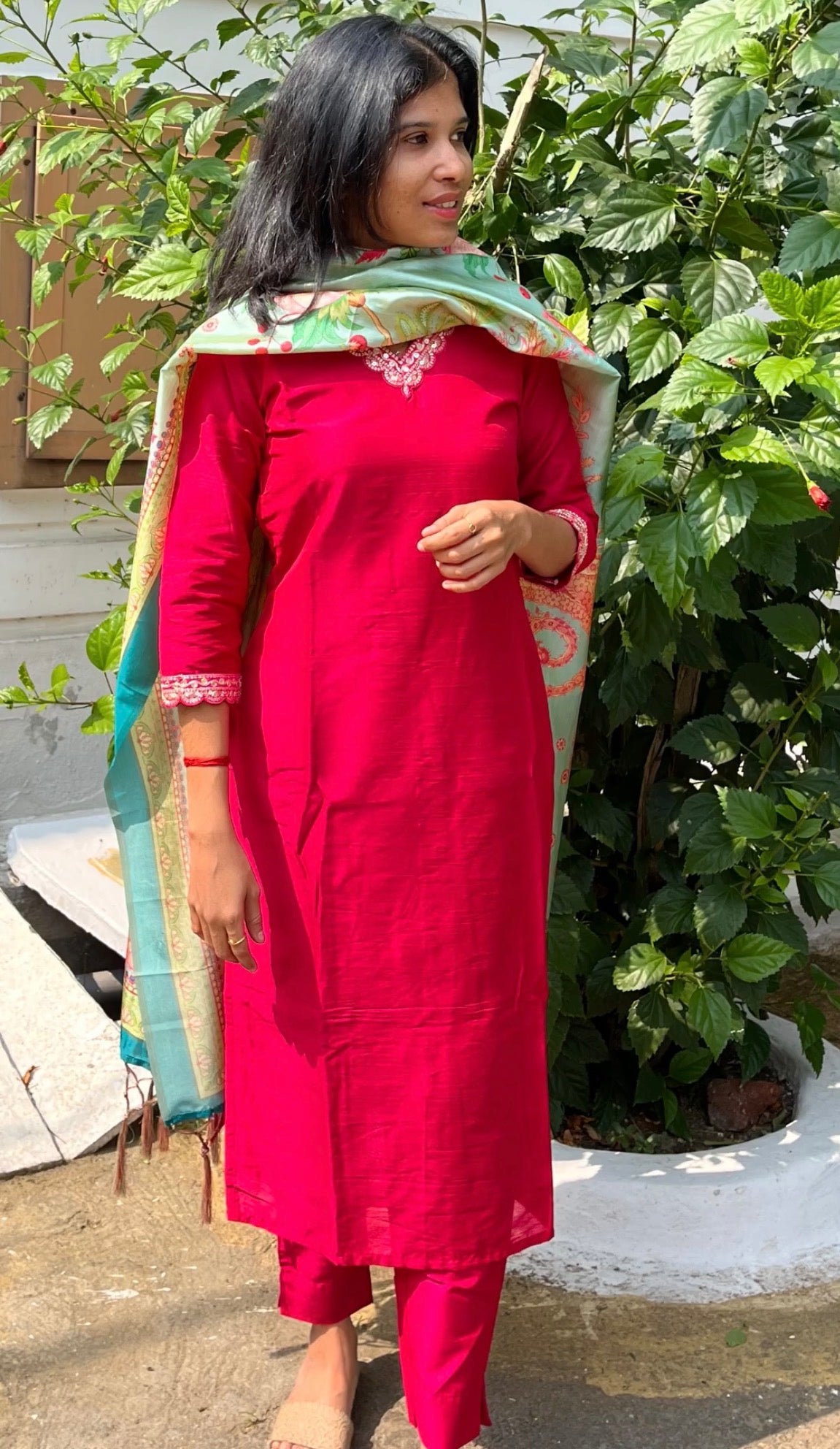 Slub Silk Top & Bottom , Muslin silk dupatta - XS S M L XL XXL