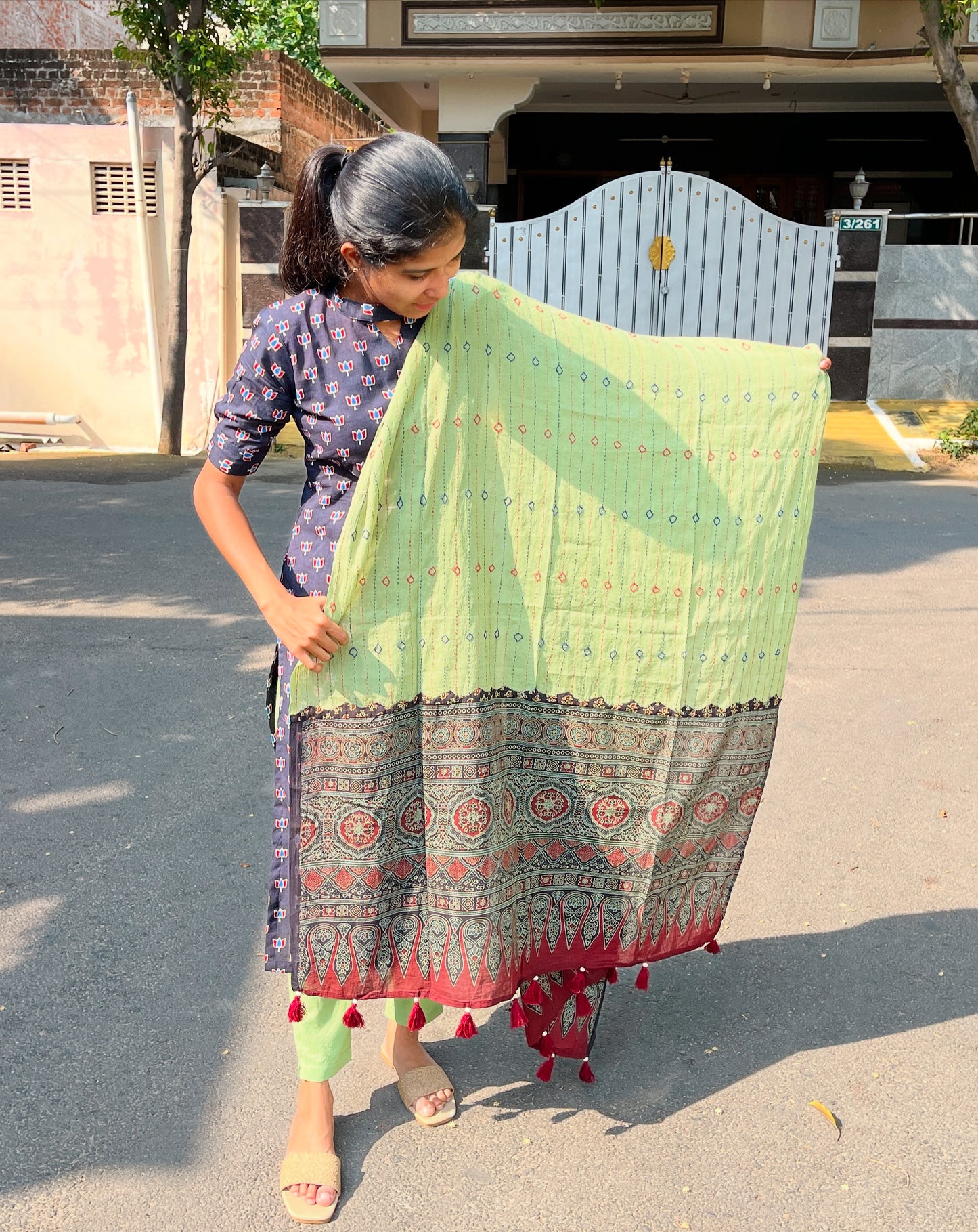 Navy Delight , Pure Ajarkh Cotton Salwar - Xs