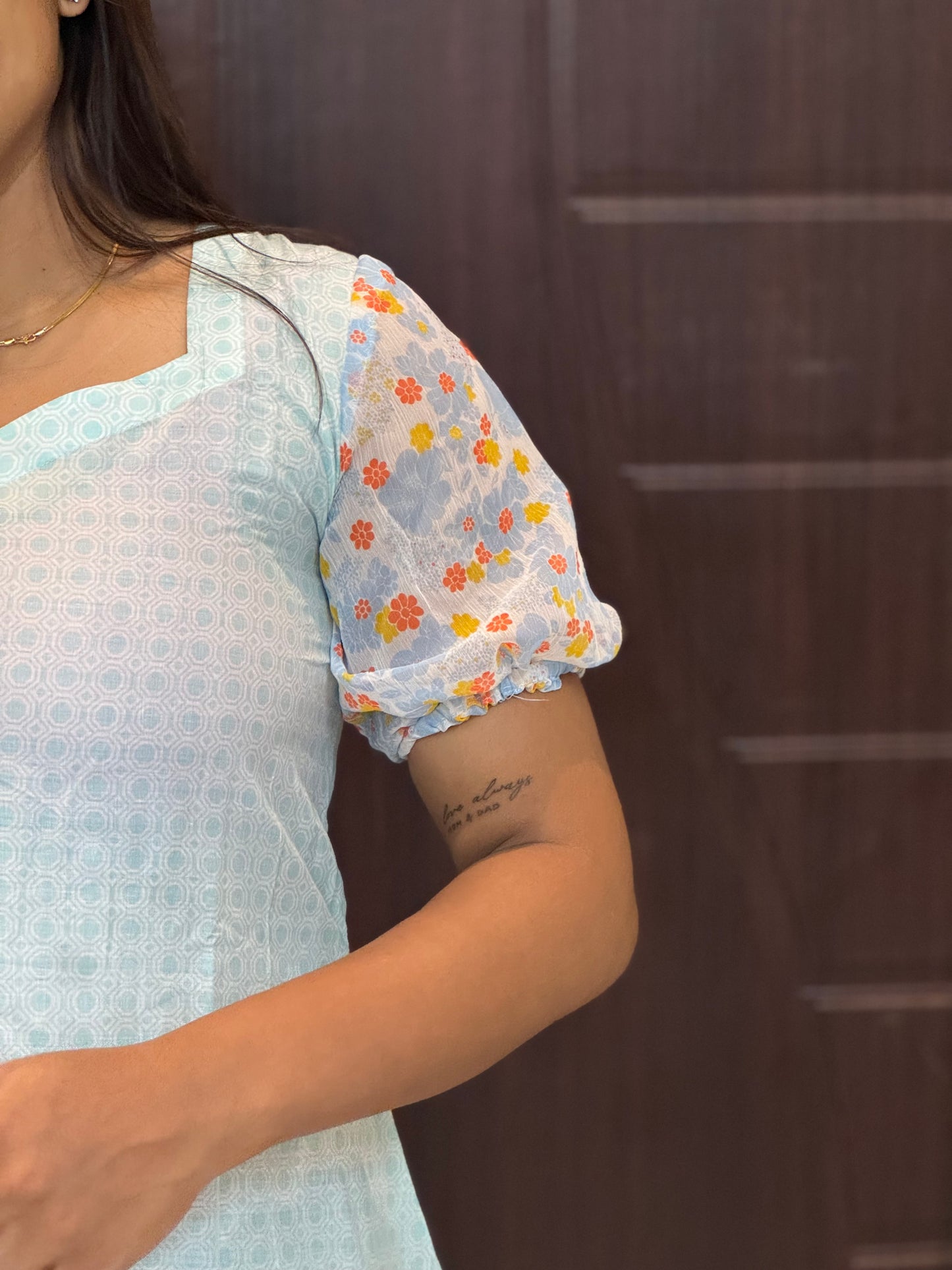 Light blue Cotton Mix & Match Kurti - S