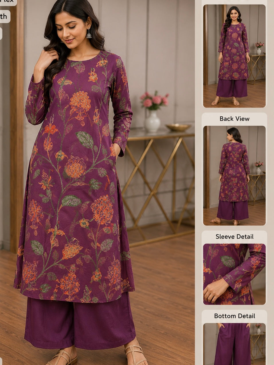Cotton flex Kurti + Bottom - - XS S M L XL XXL