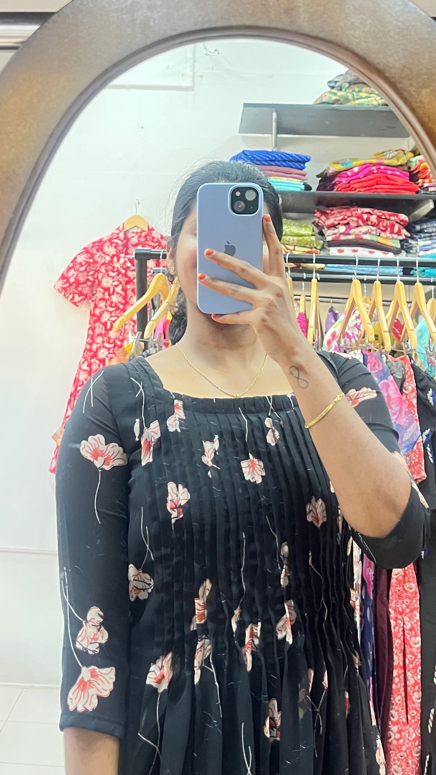 Black Georgette pintuck Aline dress - XS S M L XL 2XL
