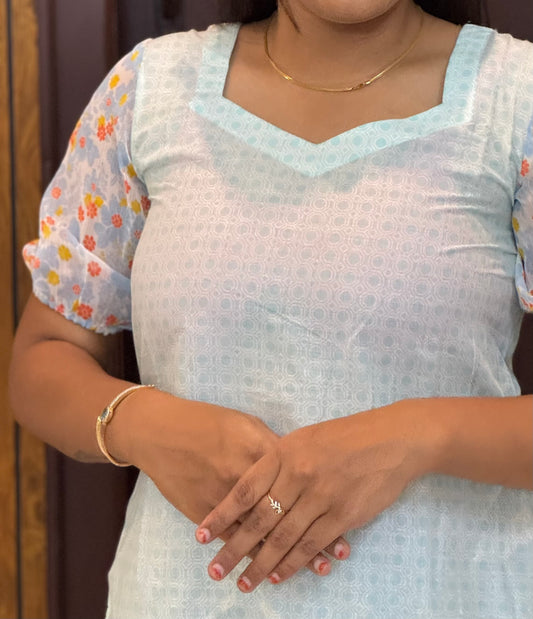 Light blue Cotton Mix & Match Kurti - S