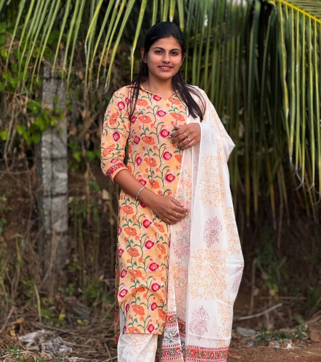 Pure Hand Block Cotton Top and bottom - XL