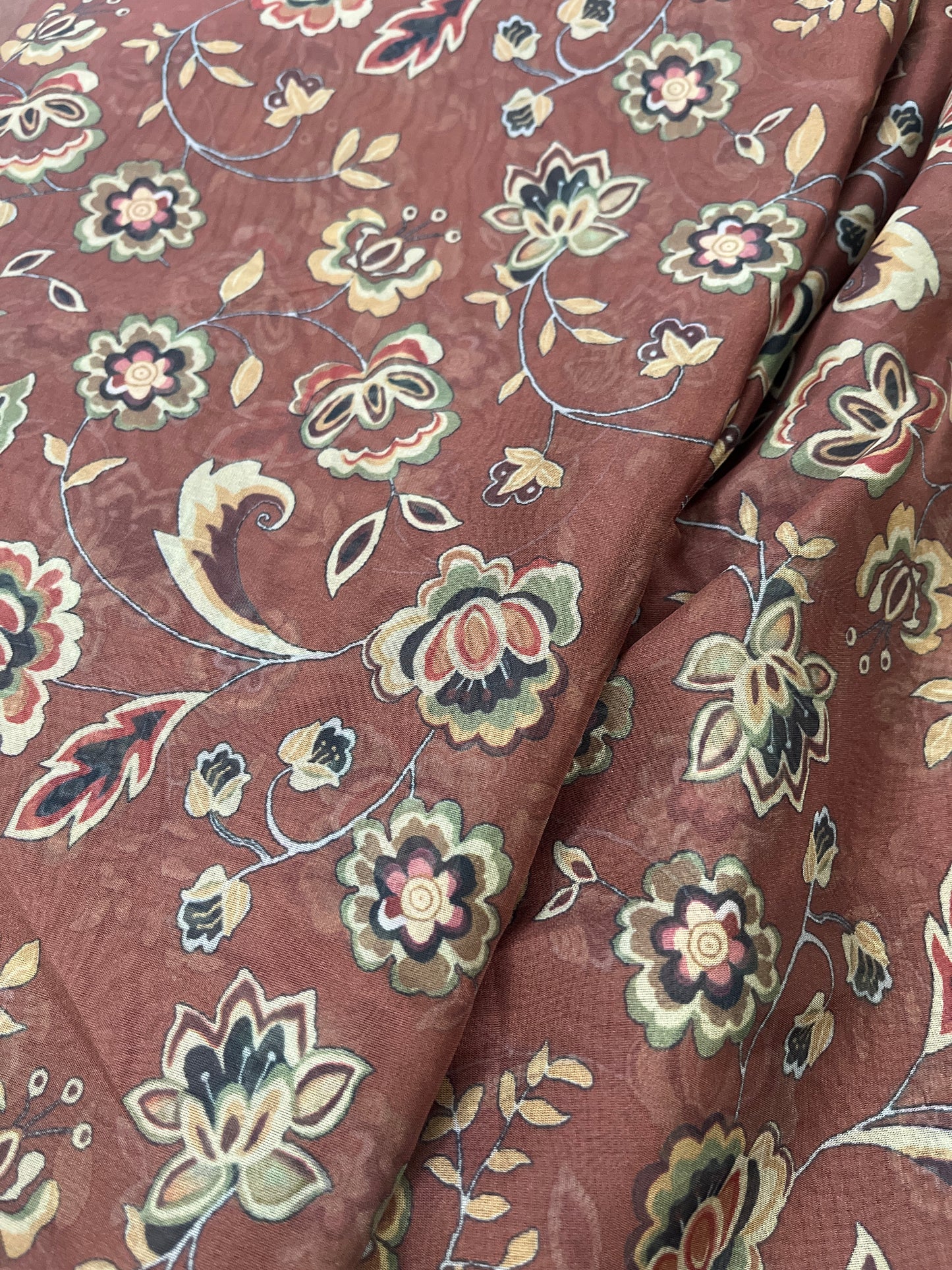 Organza Fabric - Brown Floral