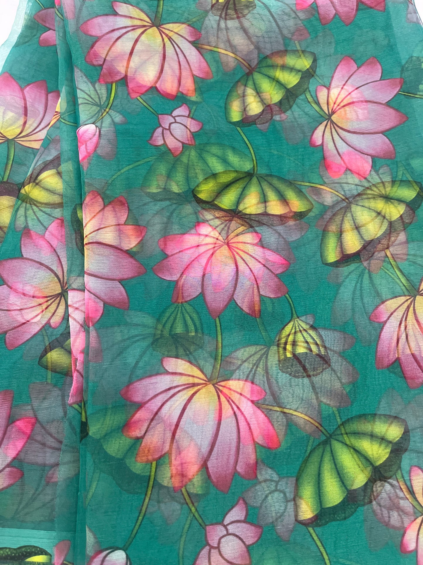 Organza Fabric - Green Floral