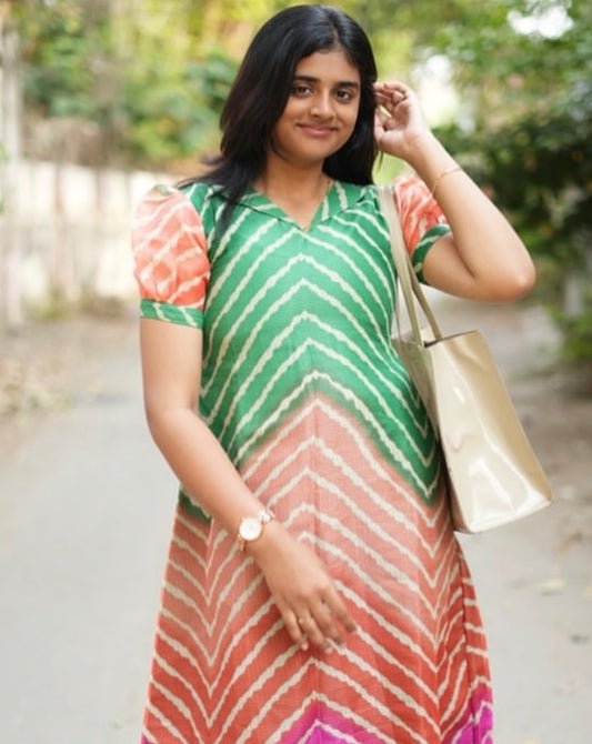 Kota silk tri Colour A- line Kurti - XS S M L XL & 2XL