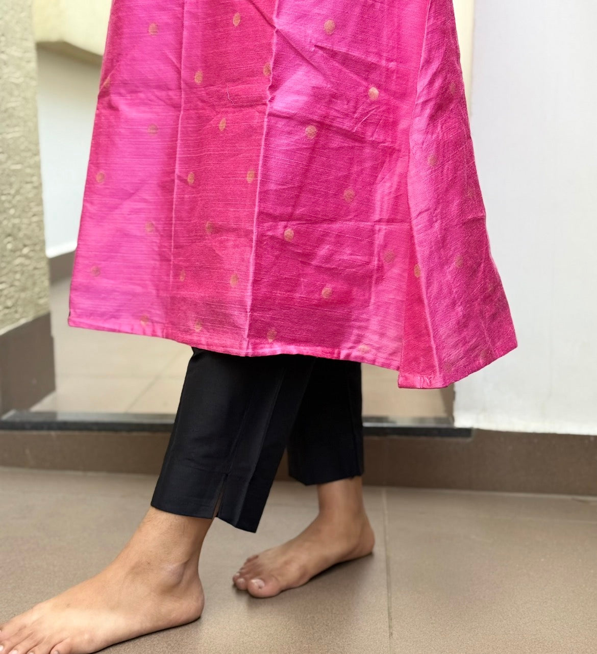 Raw silk Aline Kurti , Bottom & Dupatta - XS S(2pcs) M XL & 2XL