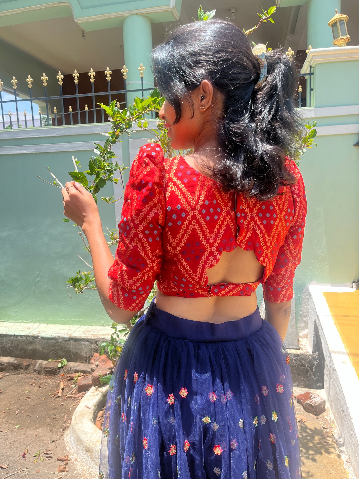 Festive dress : net skirt , Banarasi crop top - XS S M L
