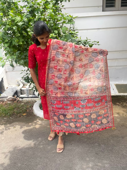 Red Squard Silk Salwar - S