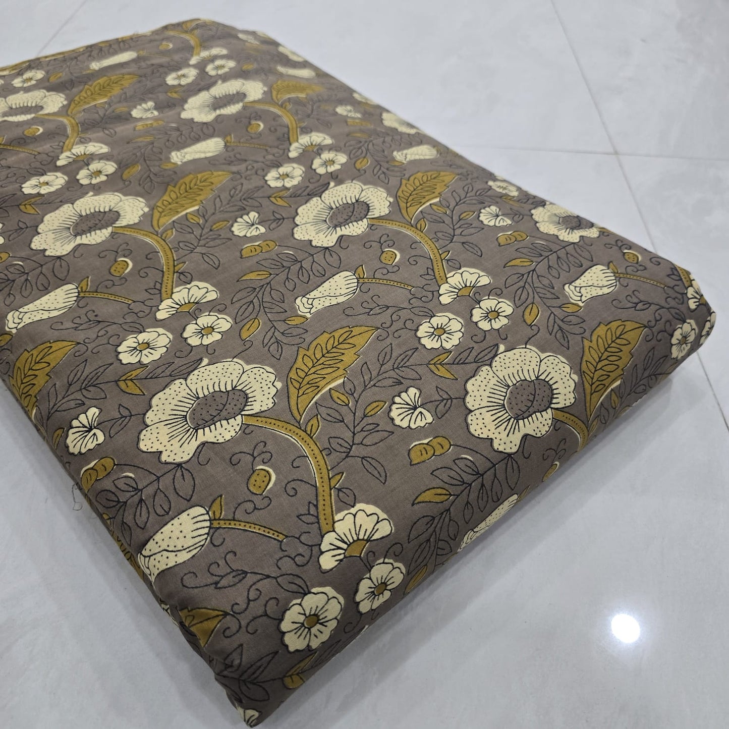 Grey Floral Design Cotton Fabric