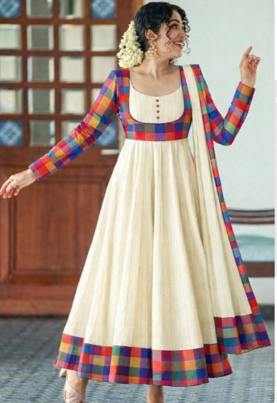 Madras Kattam cotton long dress - XS S M L XL 2XL