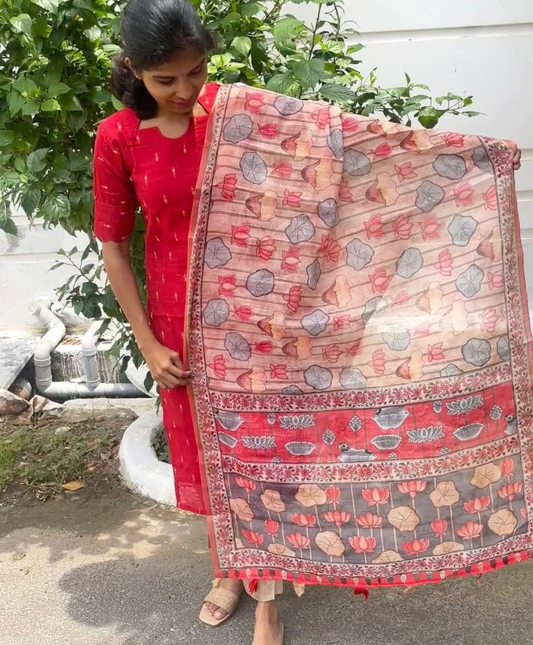 Raw silk Salwar with linen dupatta - XS S M L XL XXL