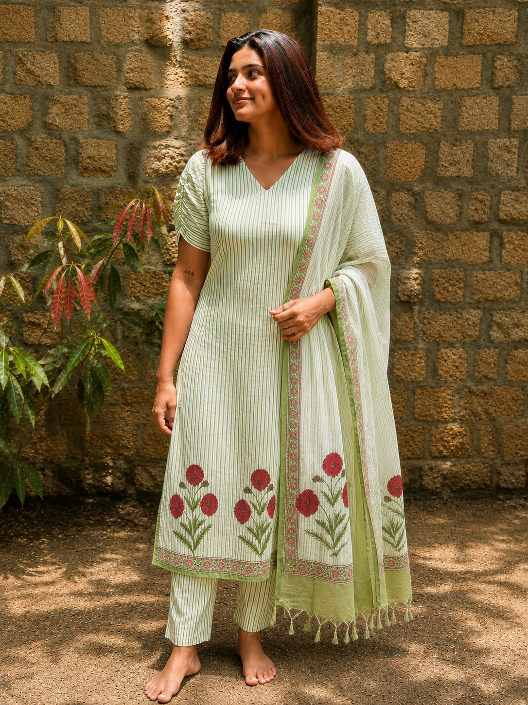 Handblock Jamdani Cotton salwar with Kota doria dupatta - XS S M L XL XXL
