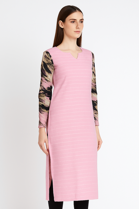 Cotton handloom Kurti with full Georgette sleeves - L