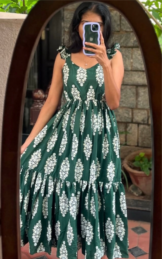 Bottle Green Rayon Maxi Double tier - Xs