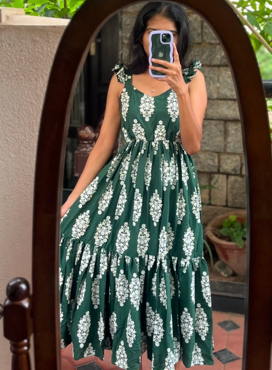Bottle Green Layered long Dress - L