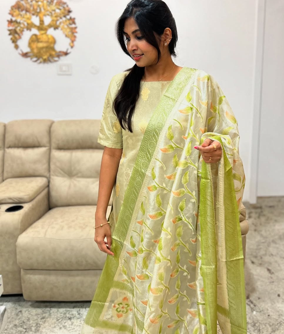 Pure Tissue Silk 3pc Salwar Suit - L