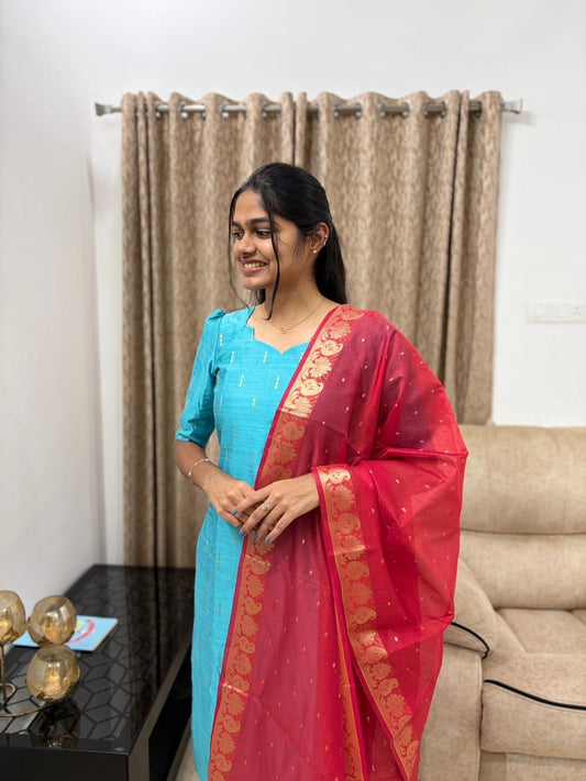 Raw silk Salwar with Chanderi silk dupatta - XS S  ( any one size can get customised ) so 3 sizes available