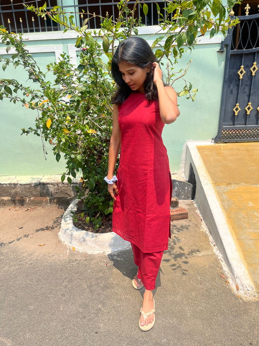 Velvet Wine Handloom Cotton Salwar - Xs