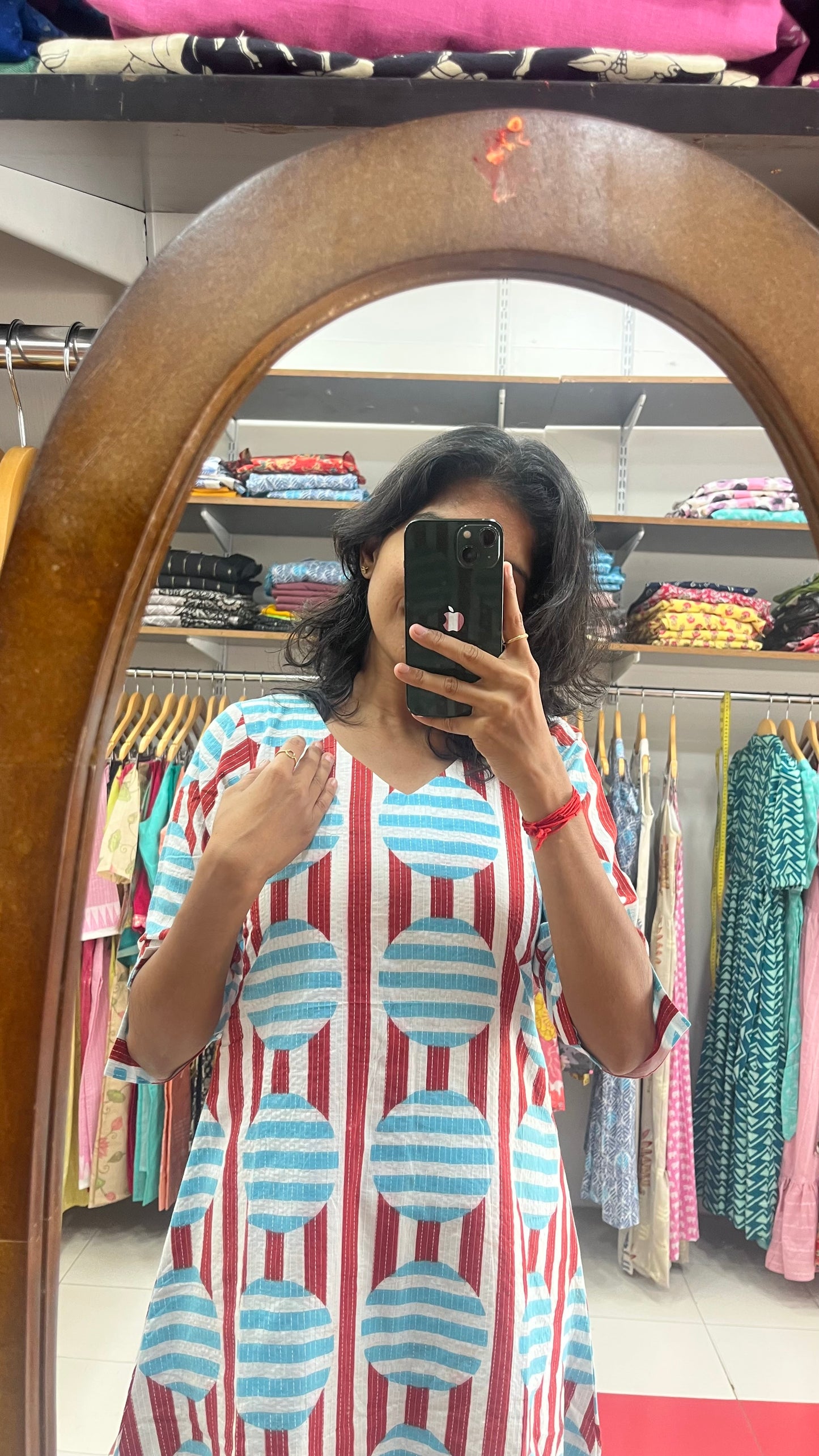 Candy red with aqua blue Cotton Cords- XS