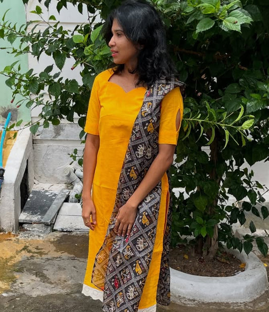 Deep Yellow Kurti + Dupatta - XS S M L XL 2XL