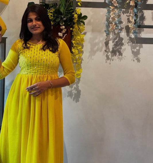 Lemon Yellow Georgette Maxi - Xs
