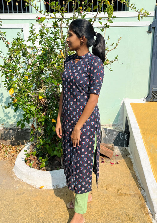 Navy Delight , Pure Ajarkh Cotton Salwar - Xs