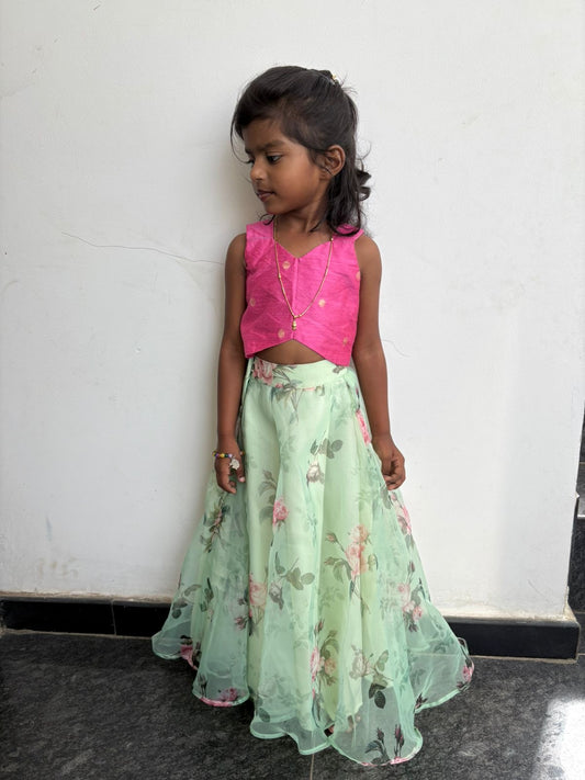 MYD03 - Organza Skirt & Raw Silk Crop Top