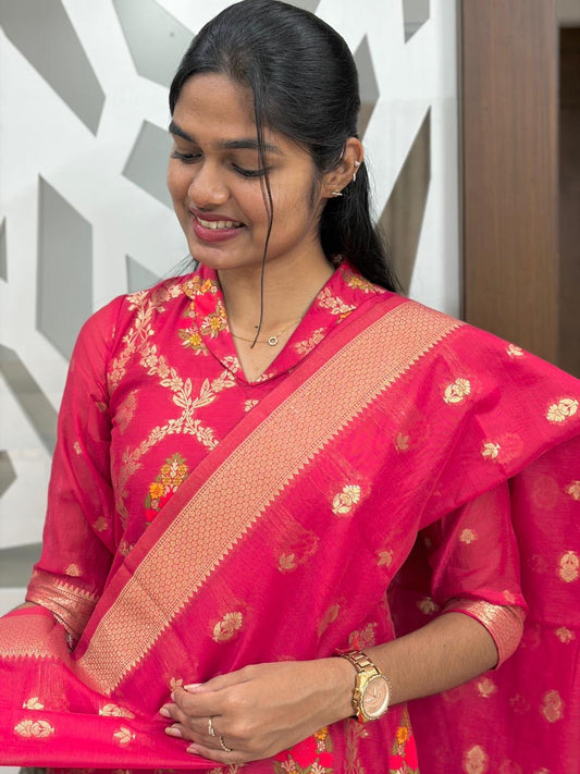 Silk Banarasi Top & Dupatta - XS S M L XL 2XL