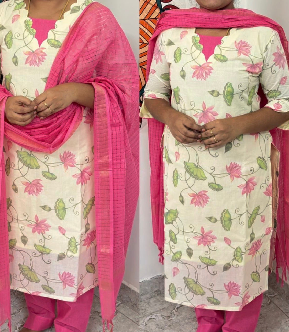 Digital print cotton Kurti + cotton handloom top and dupatta