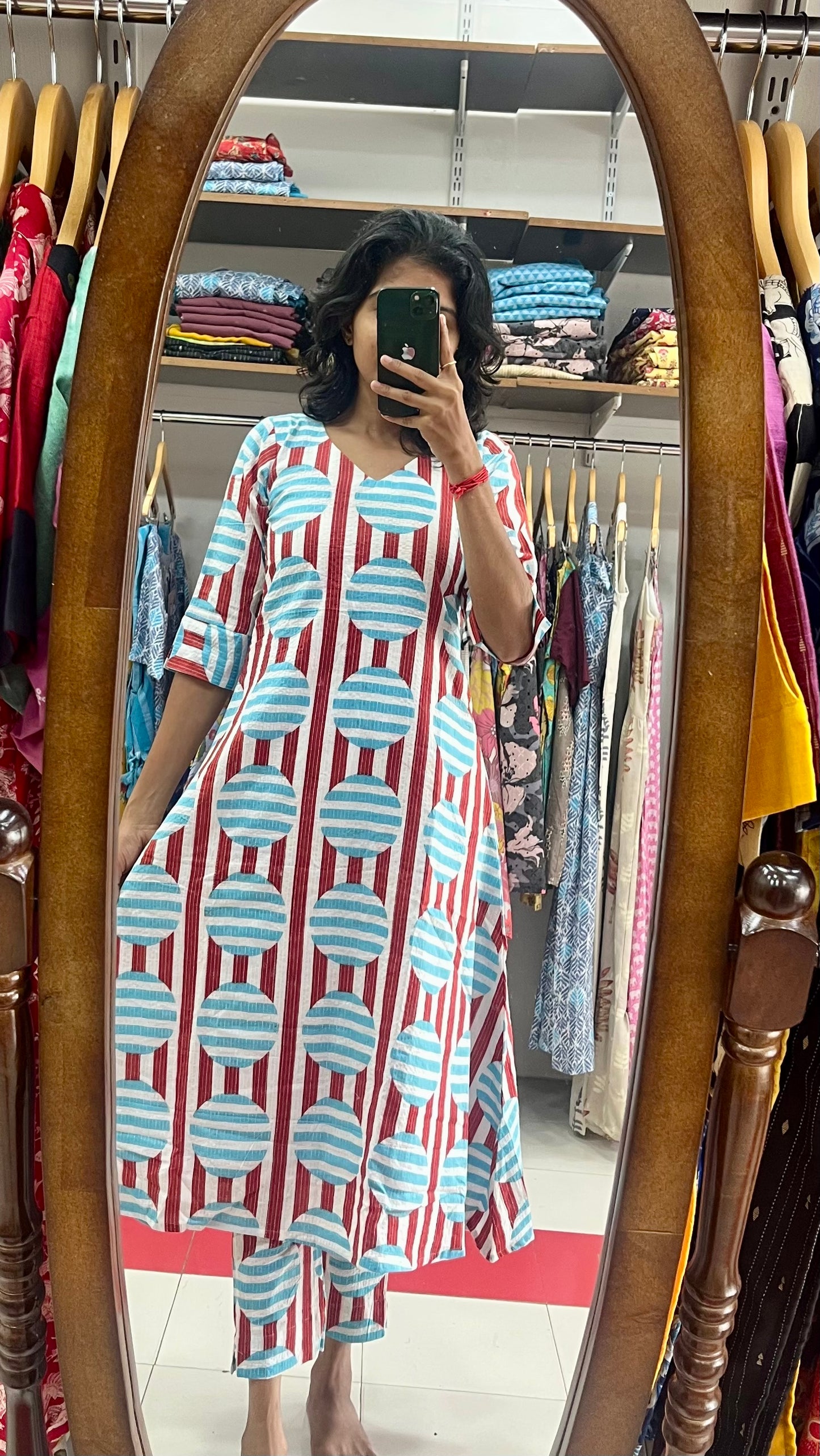 Candy red with aqua blue Cotton Cords- XS