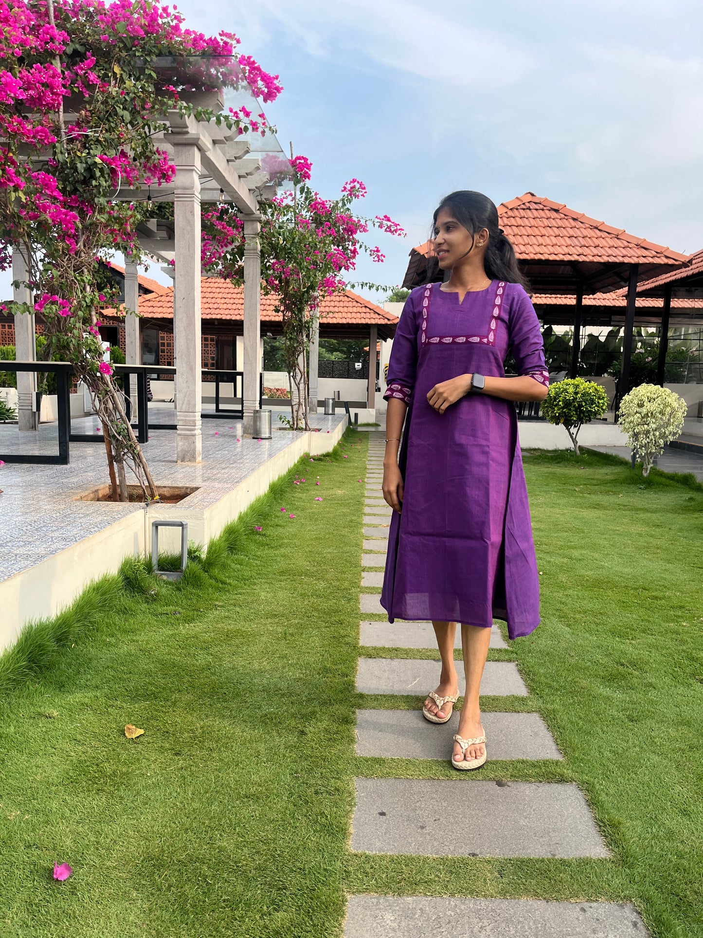 Pop of Plum , Handloom Cotton - XL
