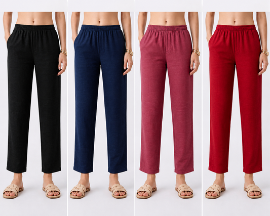 Black , Navy , Red & Dark lavender colour                                        Pencil fit pant - XS S M L XL XXL .