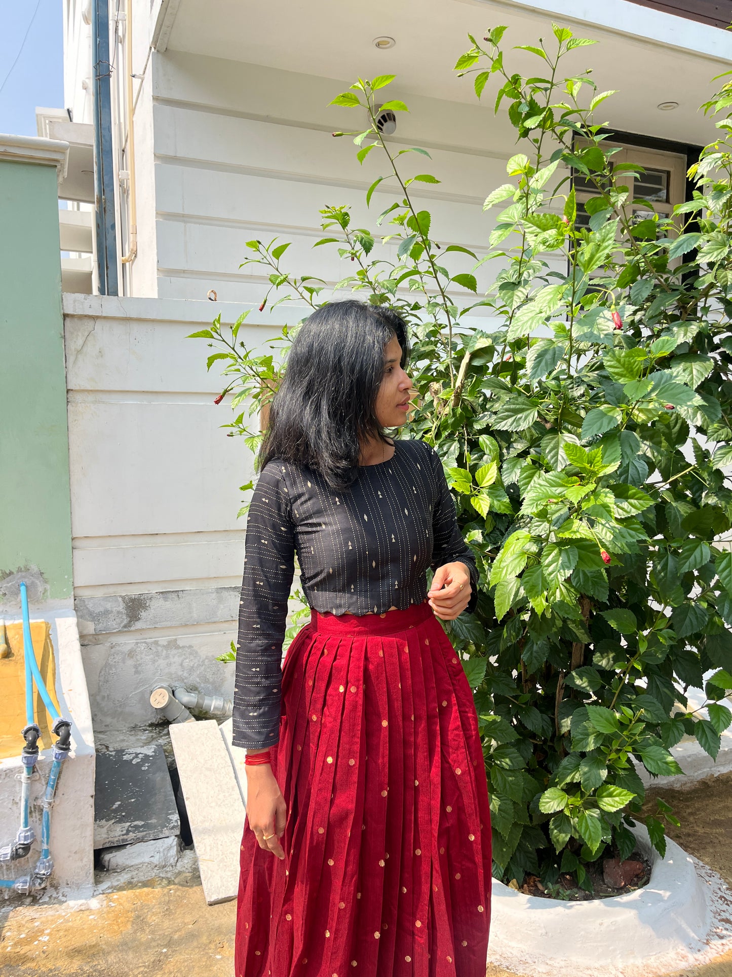 Raw Silk Skirt & Crop Top - M