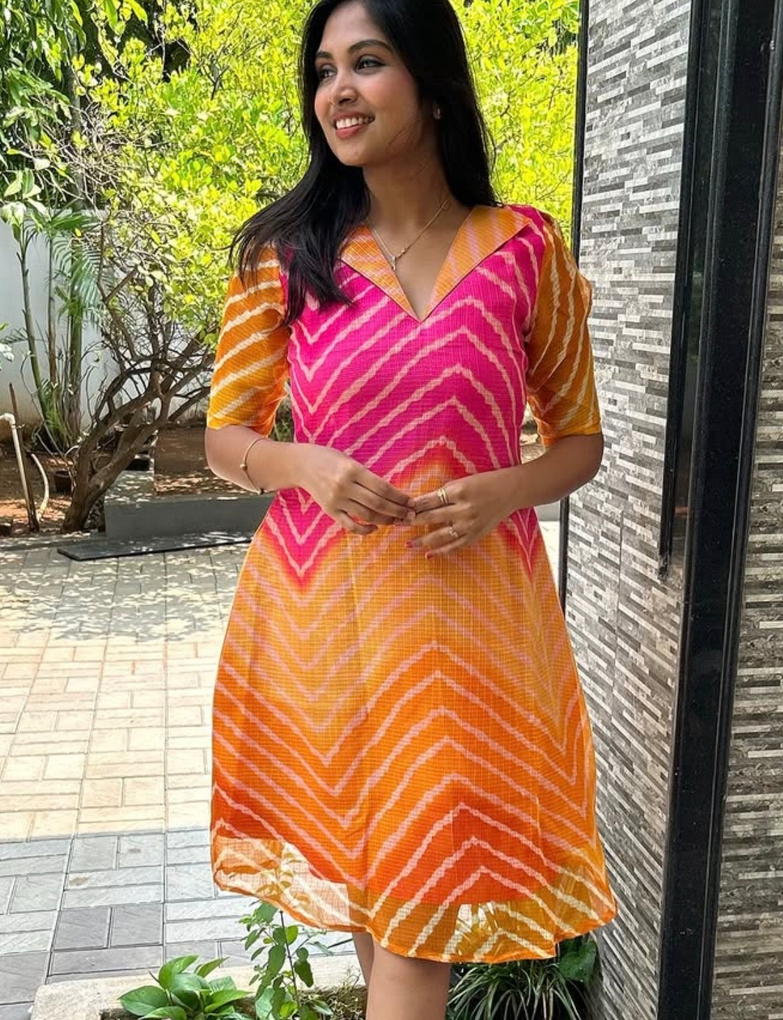 Kota silk Aline tri colour Kurti - XS S M L XL & 2XL ( with lining )