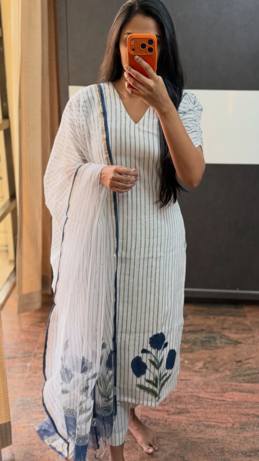 Cotton Handblock Salwar with Kota Doria dupatta - XS S M L XL XXL