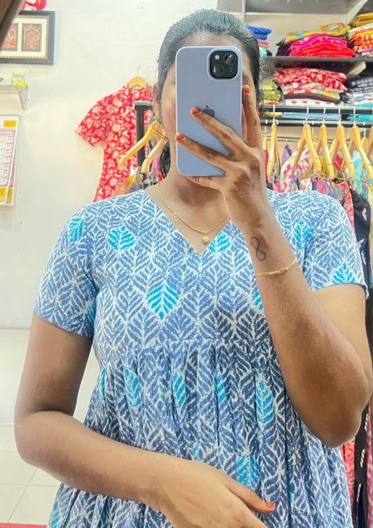 Cotton Kantha Long Dress with lining : XS S M L