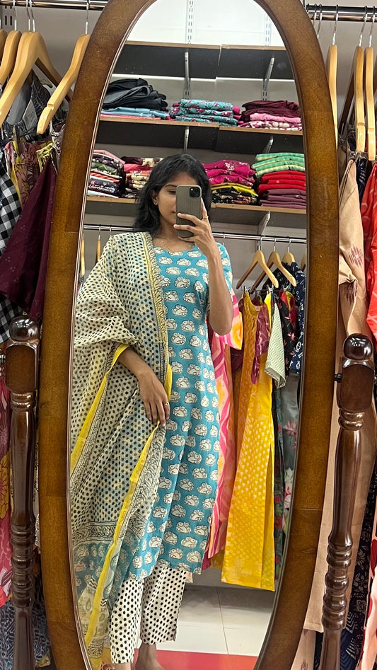 Sky Cotton Salwar Suit - M