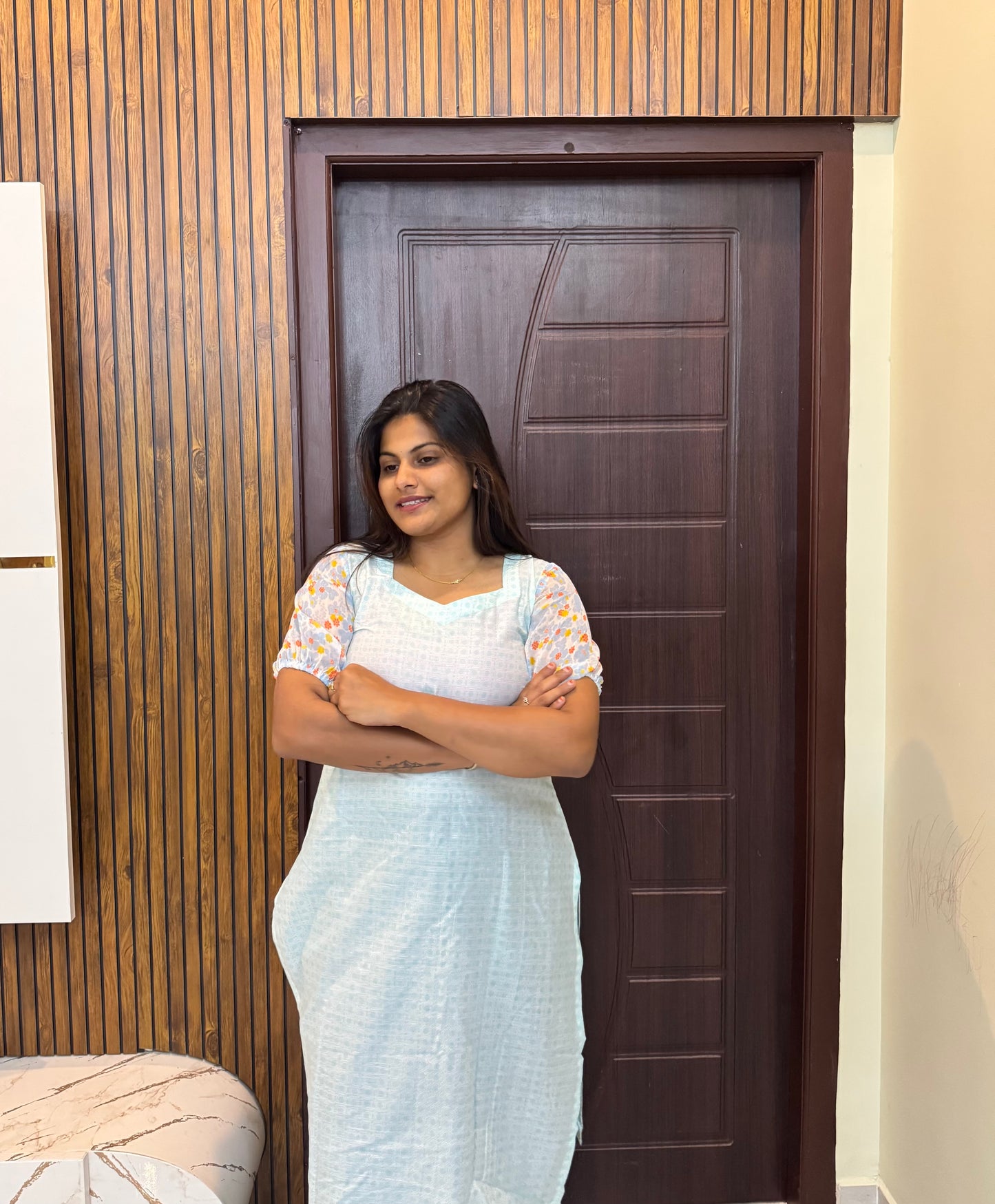 Light blue Cotton Mix & Match Kurti - S