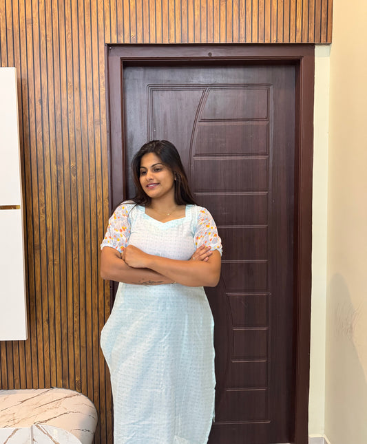 Light blue Cotton Mix & Match Kurti - S