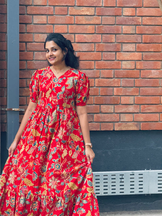 Favourite Red Cotton long Dress - Xs